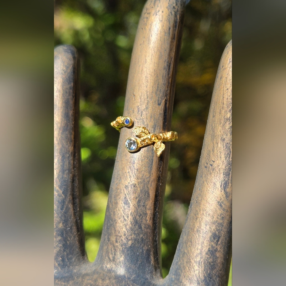 Topaz & Opal Natural Gemstone Sterling & Gold Ring Sz5.5 Adjustable - Picture 3 of 7